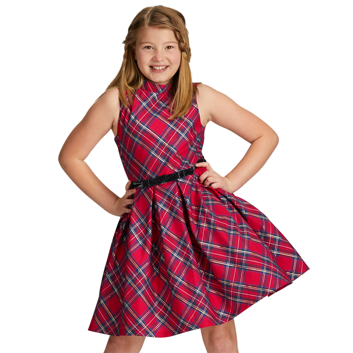 Pretty Plaid Christmas Dress for Girls X6