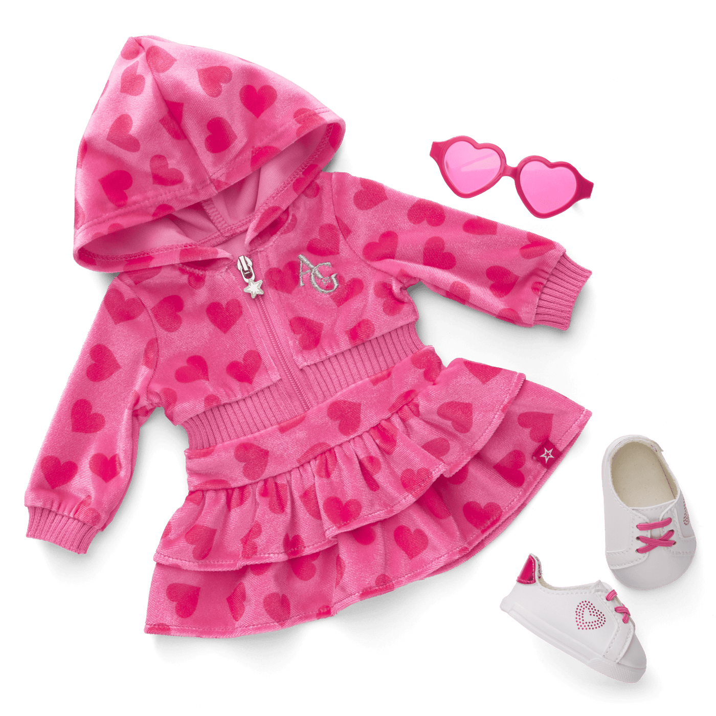Pink Hearts Hoodie Dress for 18-inch Dolls N8