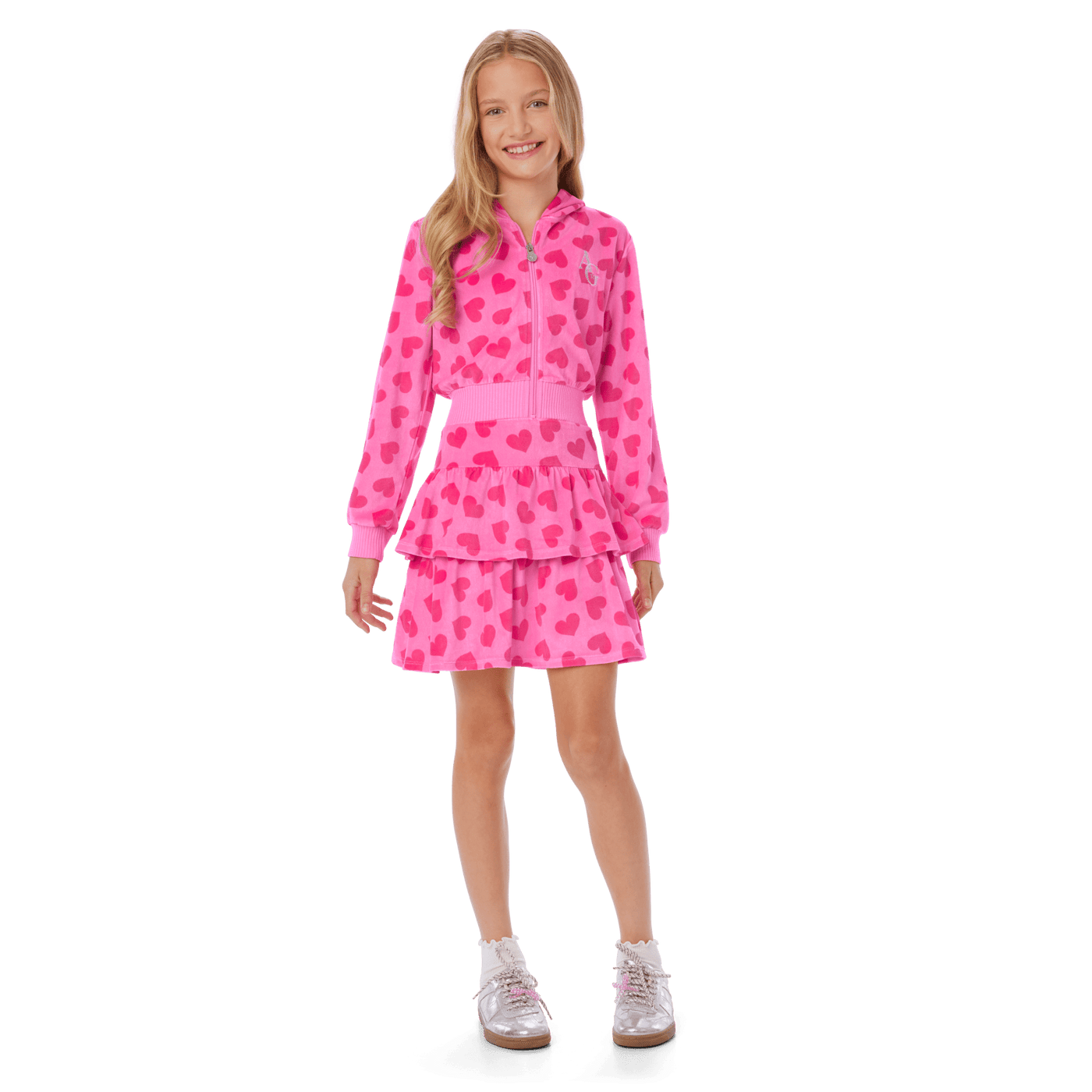 Pink Hearts Hoodie Dress for Girls Z6