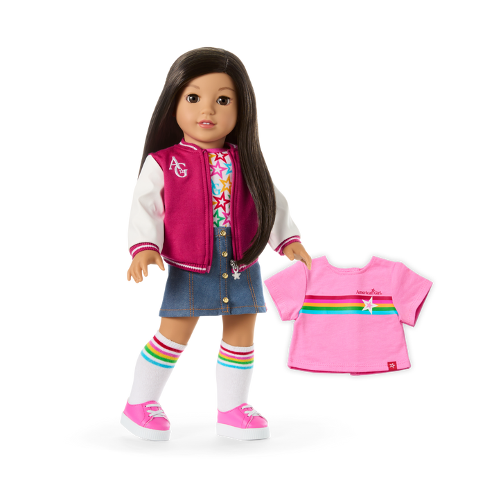 Truly Me™ 18-inch Doll #124 with straight black-brown hair F9