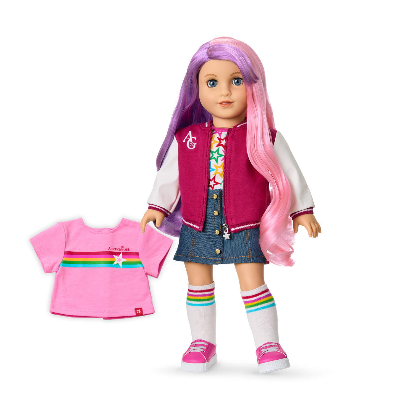 Truly Me™ 18-inch Doll #116 with wavy purple-and-pink hair Y0