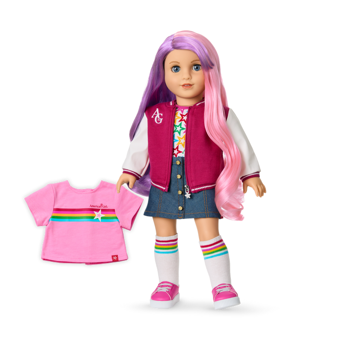 Truly Me™ 18-inch Doll #116 with wavy purple-and-pink hair Y0