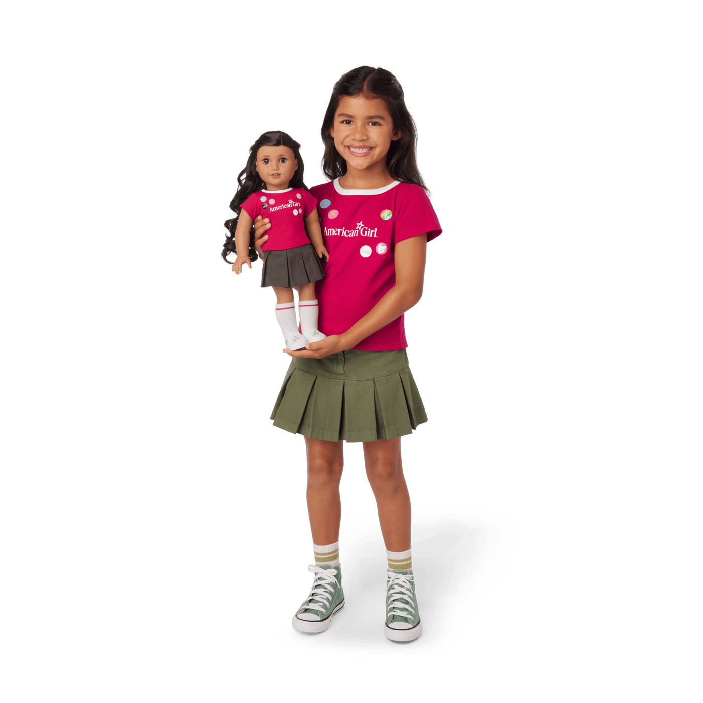 Matching AG™ Grin Pins Ringer Tee Set for Girls & 18-inch Dolls L8