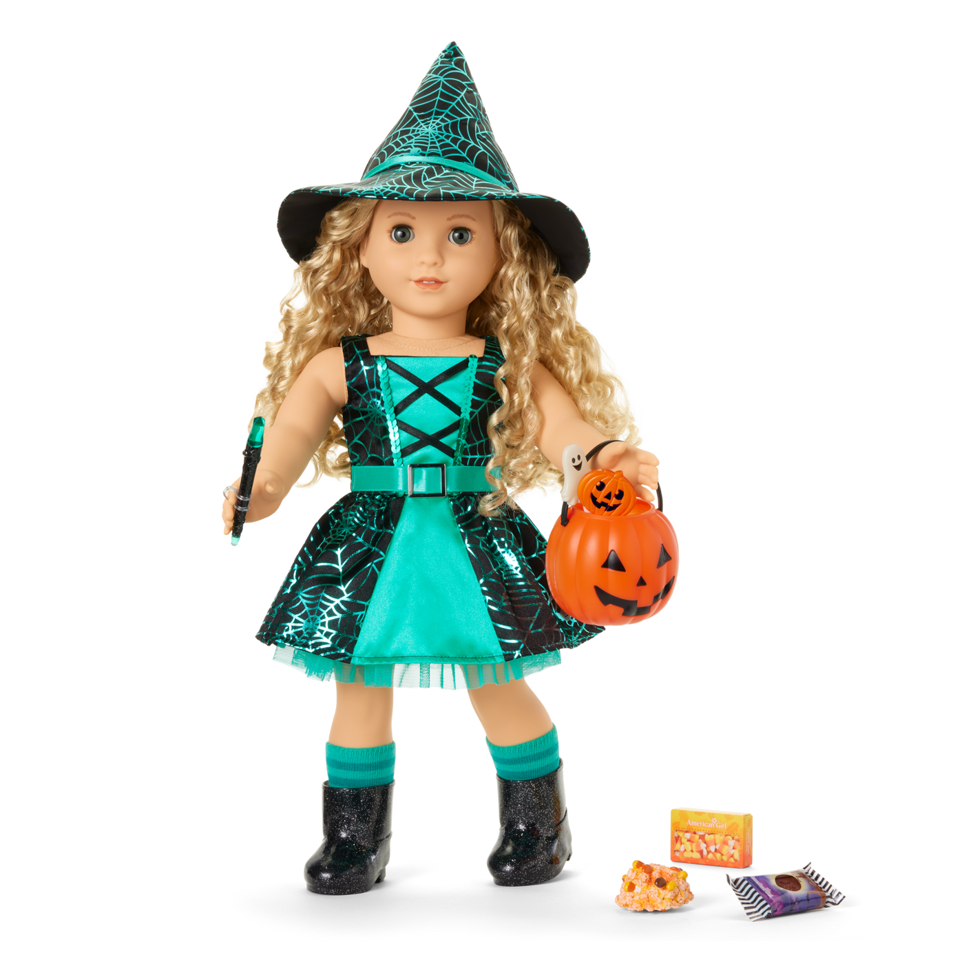 Witchy Webs Costume & Trick-or-Treat Set Bundle for 18-inch Dolls I0
