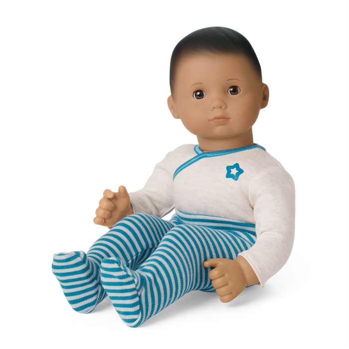 Bitty Baby® Doll #5 with dark brown hair in Soft Blue C0