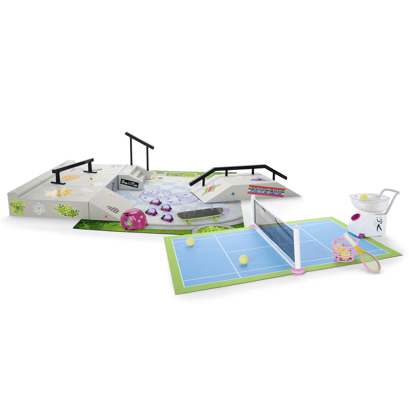 Isabel™ & Nicki's™ 2-in-1 Tennis Court & Skate Spot for 18-inch Dolls (Historical Characters) U6
