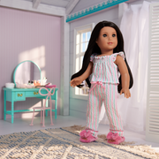 Raquel's™ Coastal Stripes Pajamas for 18-inch Dolls (Girl of the Year™ 2026) L5