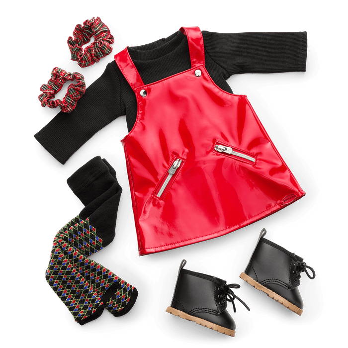 Nicki’s™ Red Vinyl Jumper Outfit for 18-inch Dolls (Historical Characters) Q3